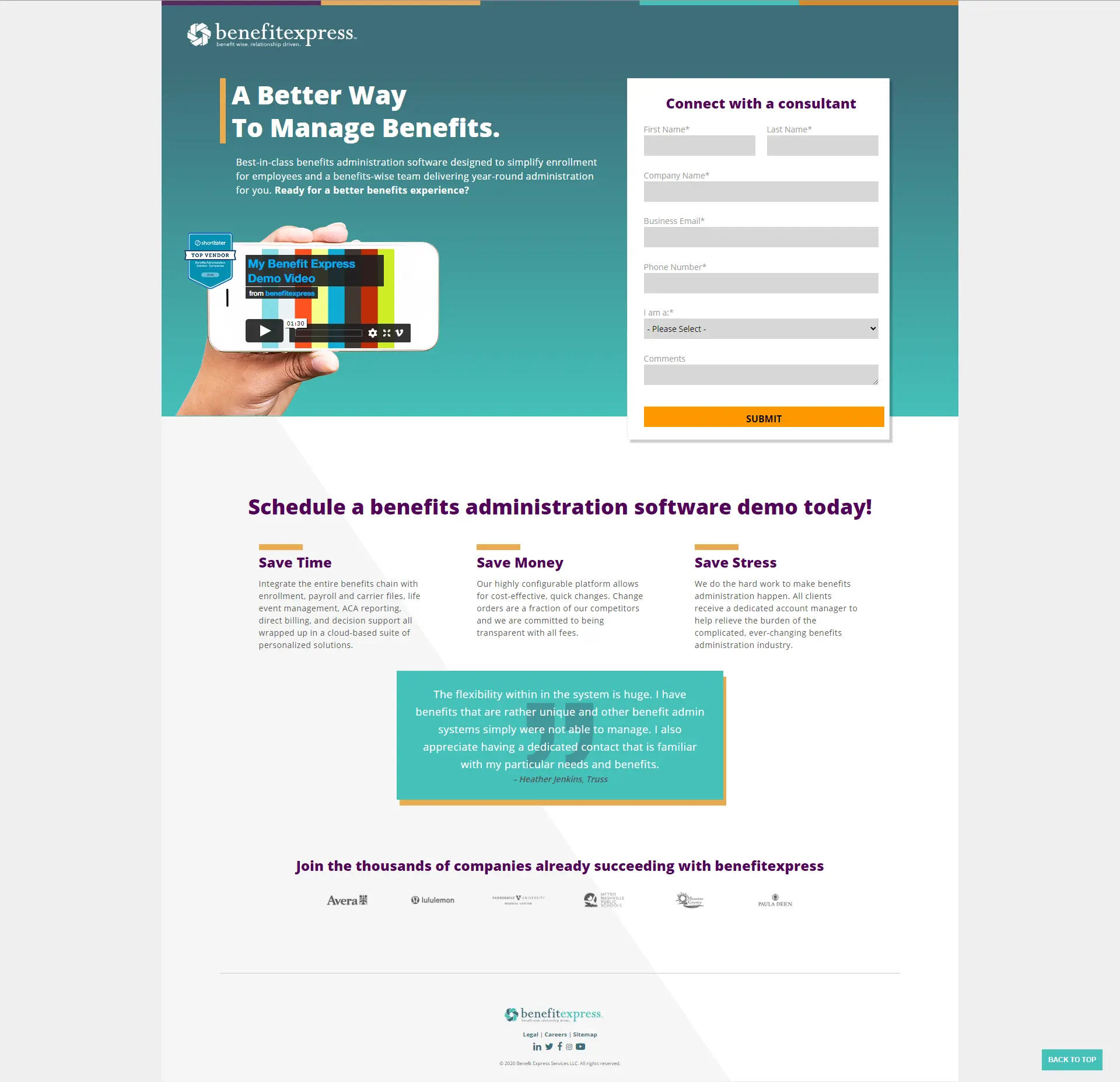 Screenshot 5 of website for Benefit Express corporate website