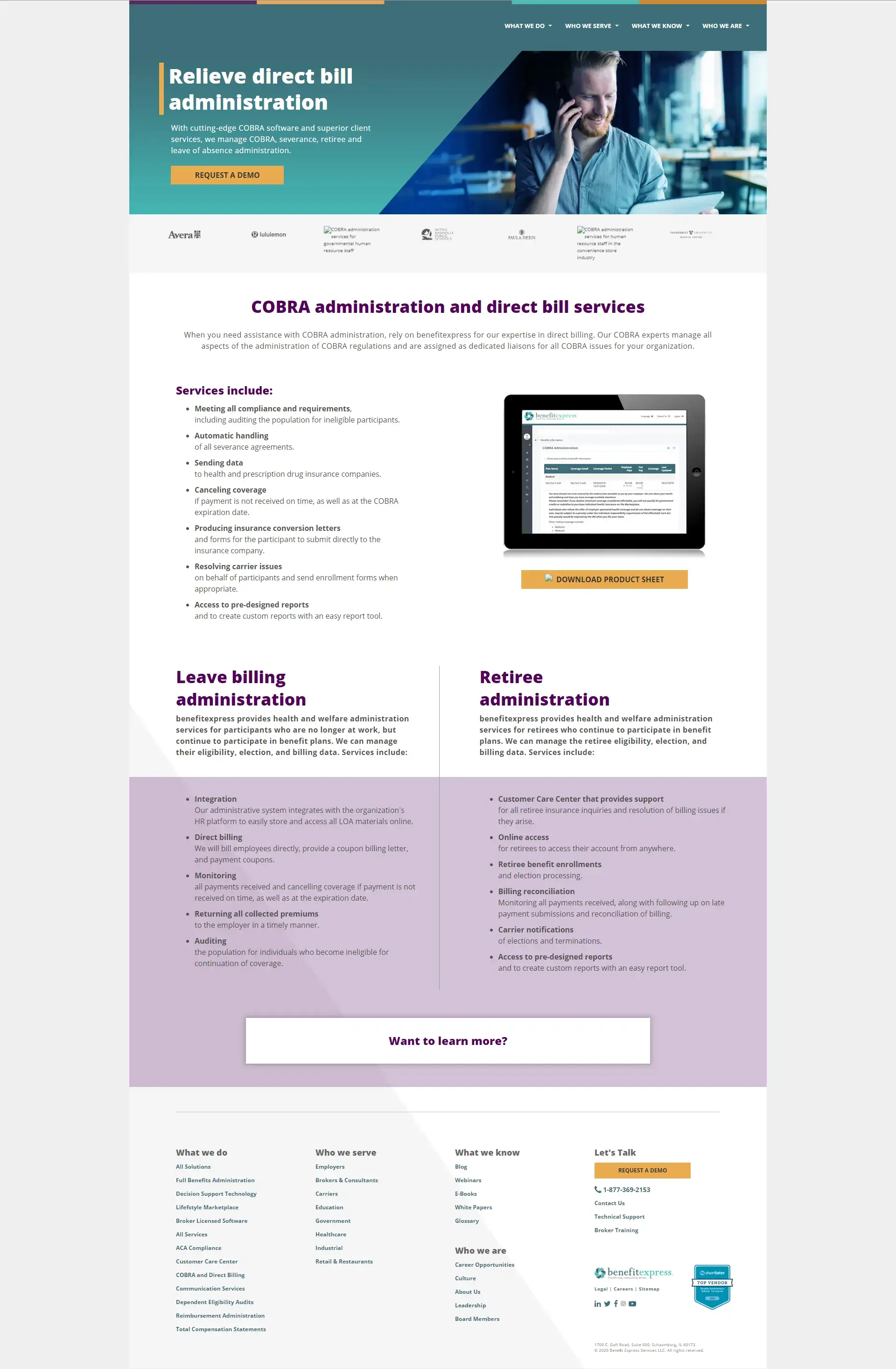 Screenshot 2 of website for Benefit Express corporate website