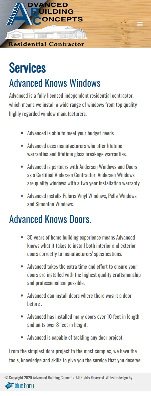 Screenshot 4 of website for Adavanced Building Concepts