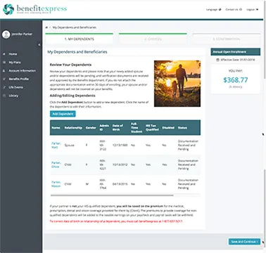 Screenshot 2 of website for My Benefit Express SaaS product