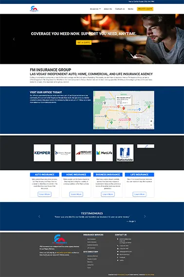 Screenshot 1 of website for FM Insurance
