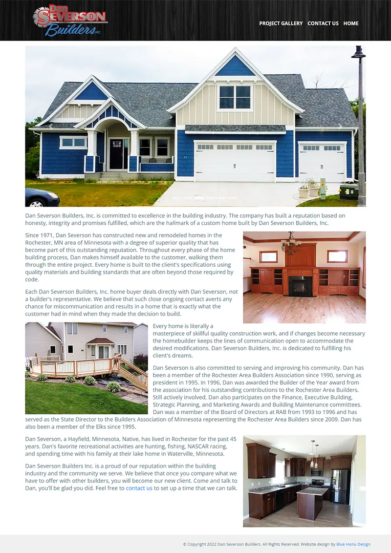 Screenshot 1 of the website for Dan Severson Builders